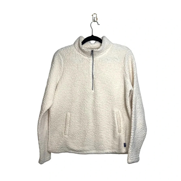 Abercrombie & Fitch Cream Collared Quarter Zip Pullover Sherpa Large Women’s - Picture 1 of 10